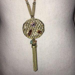 Sweet Lola long gold tone jewel necklace w/tassel